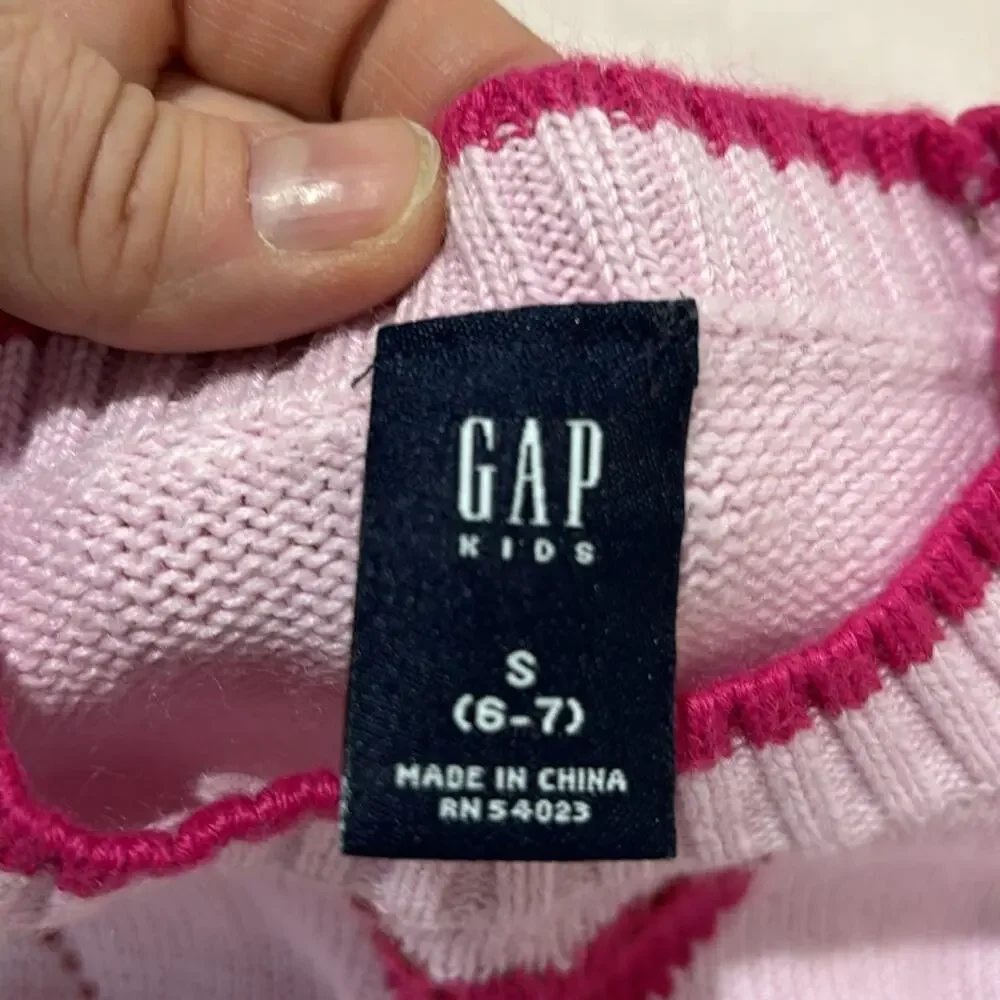 Gap S 6/7 pink raspberry heart diamond argyle sweater wool cotton blend euc